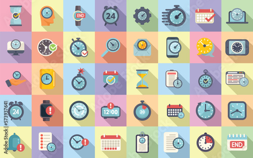 Duration icons set flat vector. Future time. Present year