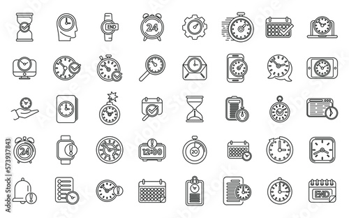 Duration icons set outline vector. Future time. Present year