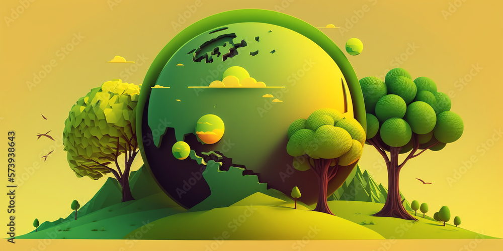 illustration earth day cute style landscape green, for book cover, wallpaper earh day, presentation, community green earth