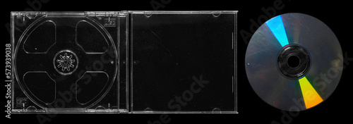 Clear jewel case and cd on isolated black background photo