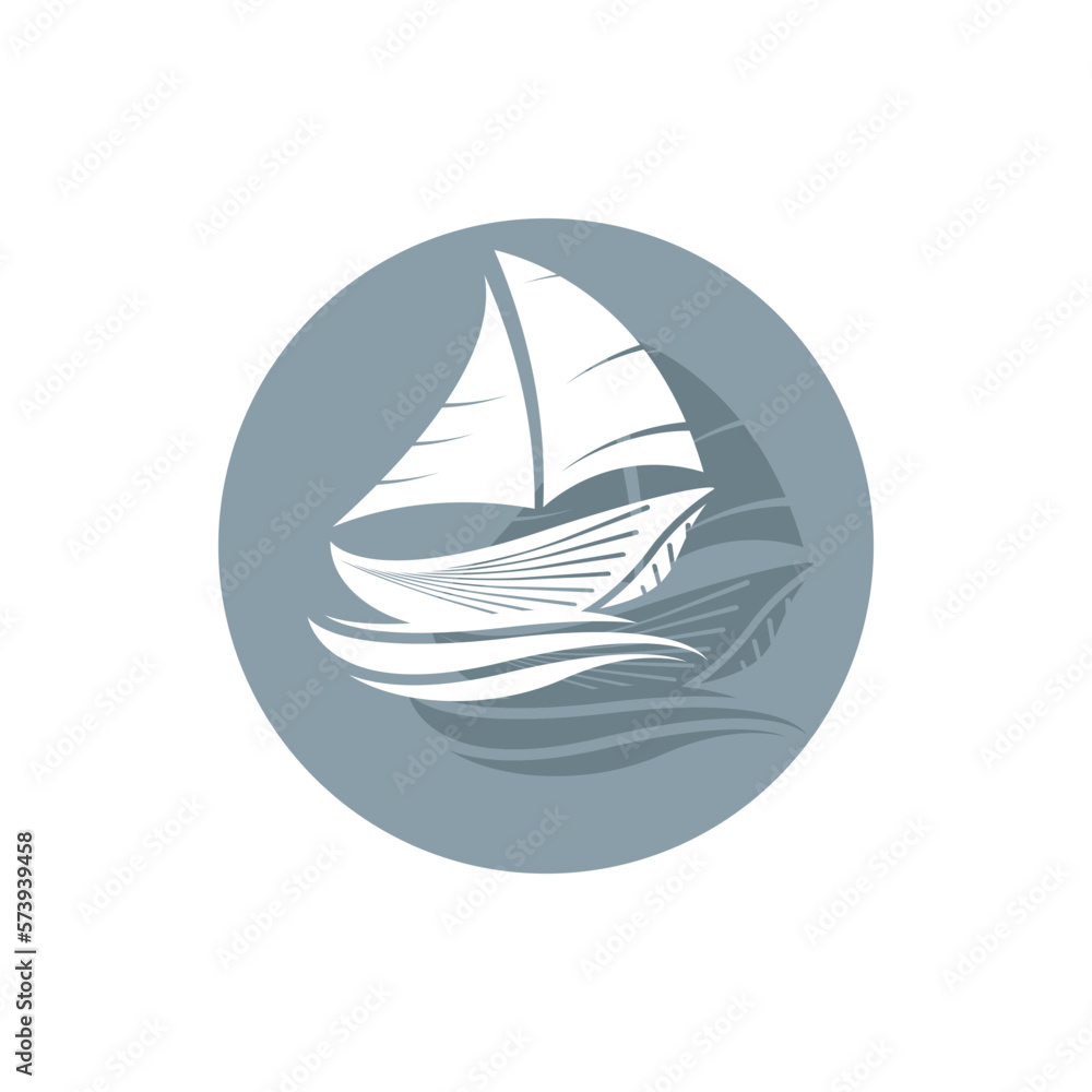Sailboat boat on sea ocean wave with logo design Sailboat boat on sea ocean wave with logo design