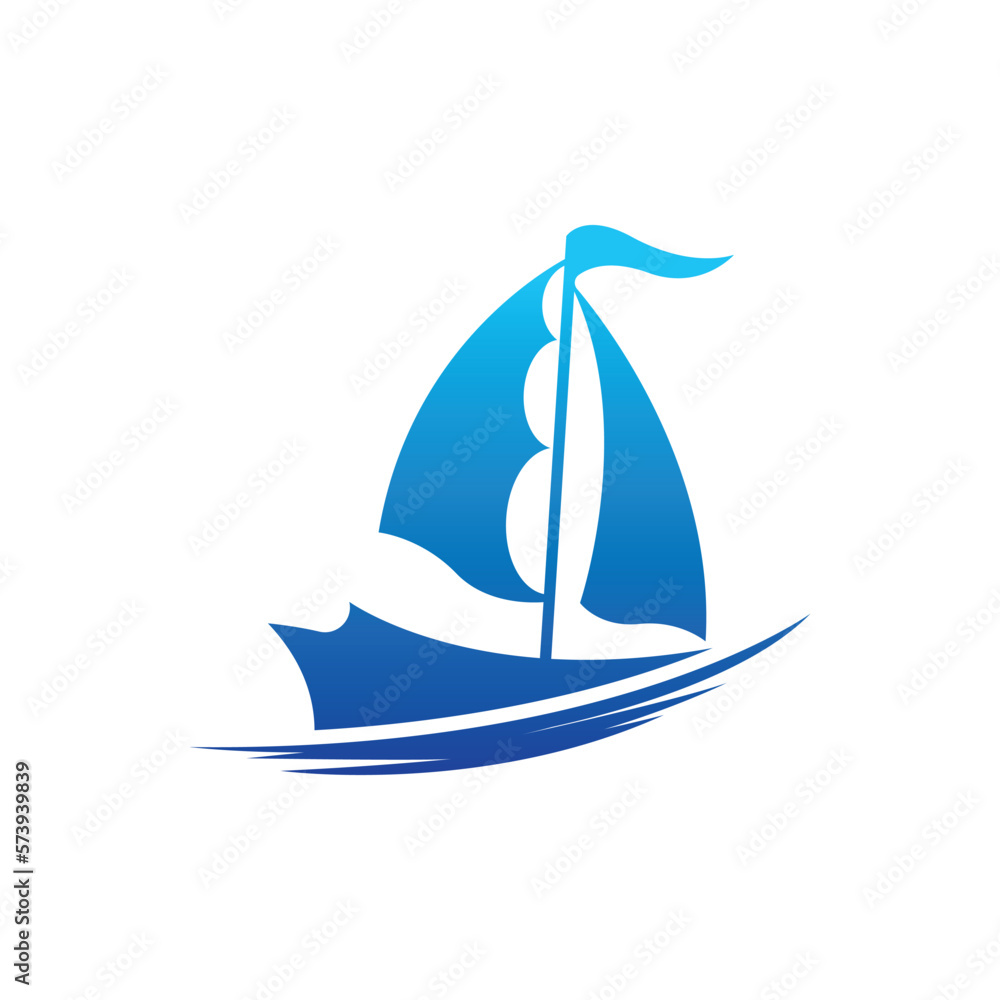 Sailboat boat on sea ocean wave with logo design Sailboat boat on sea ocean wave with logo design