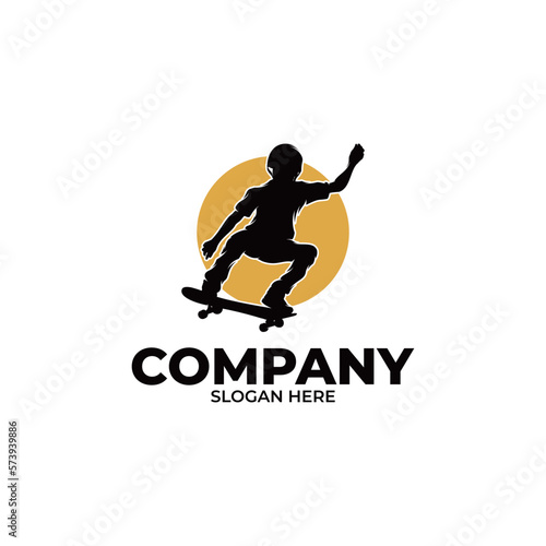 Skateboard player logo design template