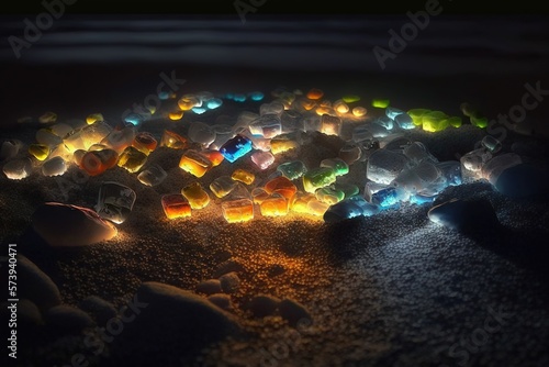  a bunch of lights that are in the sand on the ground. generative ai