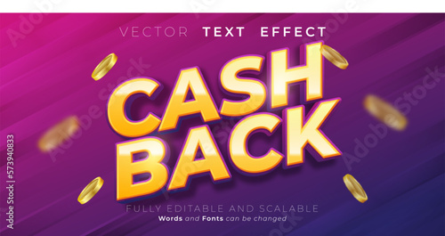 Editable text effect cashback three dimension font style
