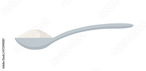 Spoon with sugar or salt isolated on white background. Spoon side view. Vector stock