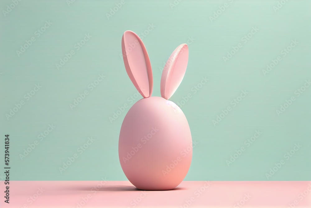 Fototapeta premium Creative easter egg with rabbit ears on pastel pink background. Minimal concept. 3d rendering. Generative AI