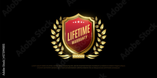 Vector badge with lifetime warranty on luxury illustration character