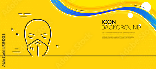 Medical mask line icon. Abstract yellow background. Safety breathing respiratory mask sign. Coronavirus face protection symbol. Minimal medical mask line icon. Wave banner concept. Vector
