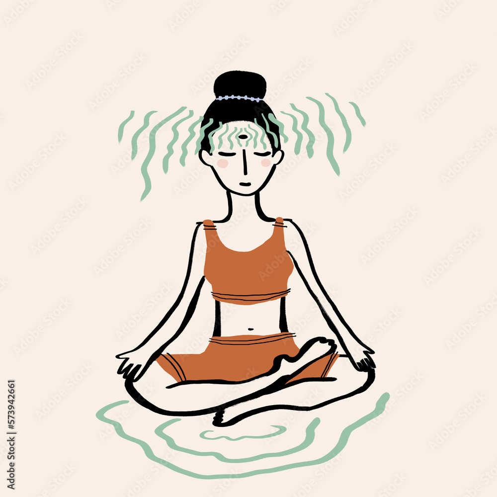 Vector illustration of lady sitting in Padmasana pose while meditating with closed eyes Vector illustration of lady sitting in Padmasana pose while meditating with closed eyes