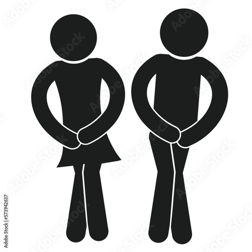 Isolated transparent illustration of Black men man women women hold pee posture for design toilet, rest room, wc, water closed, stomach ache graphic resources element