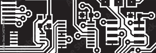 Tracing the conductors of a multilayer 
printed circuit board. Vector drawing of 
printed tracks, transition holes, contact 
pads and metallization areas. 
Electronic circuit board with components