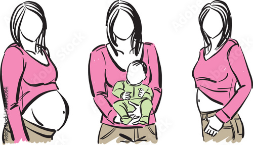 control weight progress after pregnancy maternity woman side look healthy slim body vector illustration