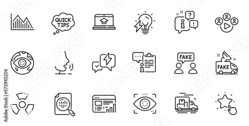 Outline set of Clipboard, Investment graph and Ranking star line icons for web application. Talk, information, delivery truck outline icon. Vector