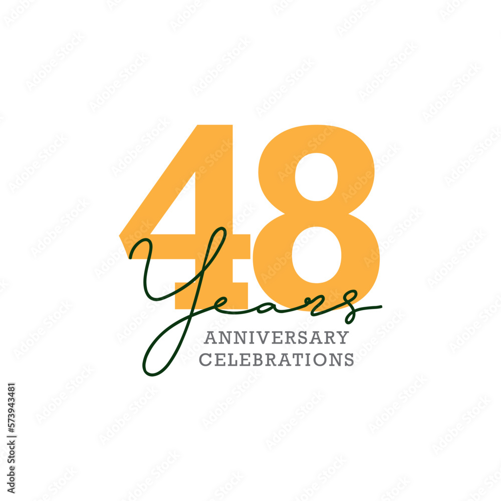 Obraz premium 48 years anniversary. Anniversary template design concept with golden number , design for event, invitation card, greeting card, banner, poster, flyer, book cover and print. Vector Eps10