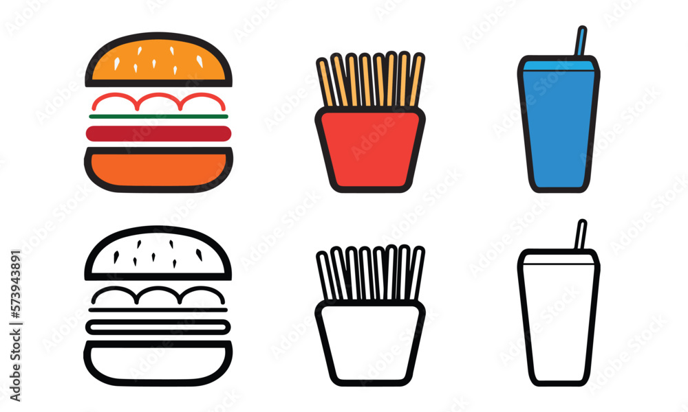 fast food icons,burger, chips and drink vector fast food icons,burger, chips and drink vector