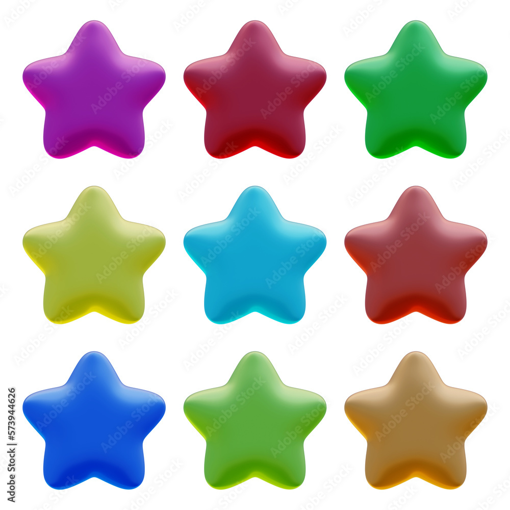 Set of star shapes in 3d render Set of star shapes in 3d render