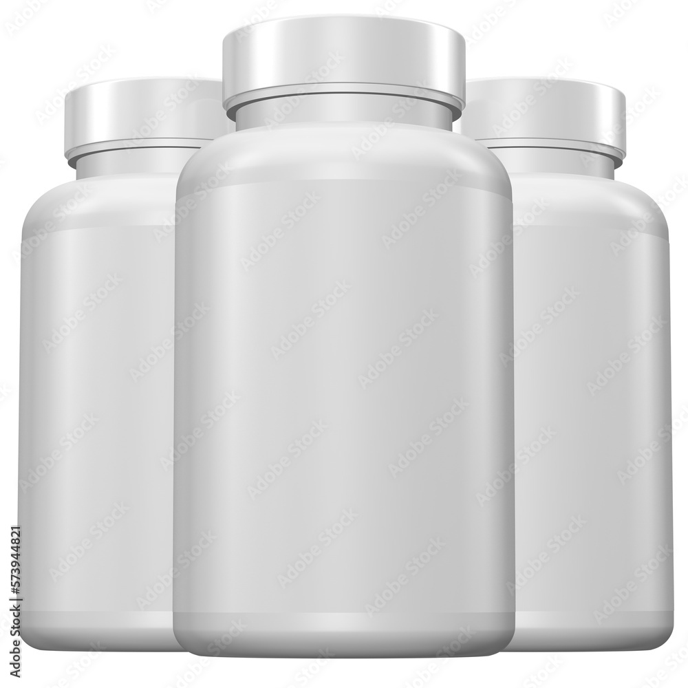 Realistic 3D white bottles rendering mockup Realistic 3D white bottles rendering mockup