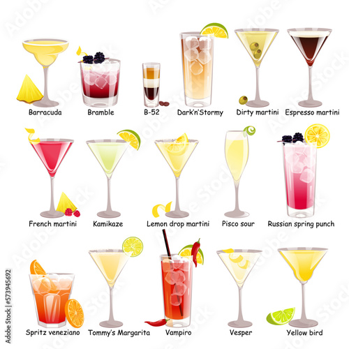 A set of classic official cocktails "New Era Drinks". Vector illustration.