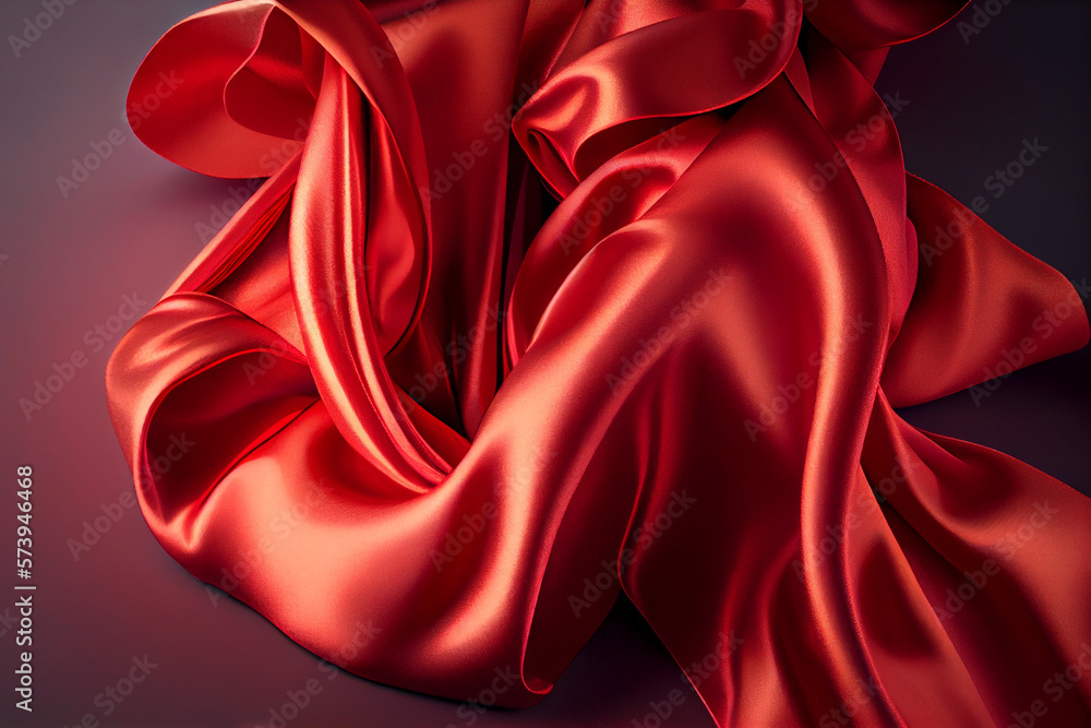 Obraz premium Red silk satin fabric. Generative AI
