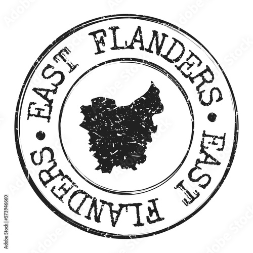 East Flanders, Belgium Silhouette Postal Passport. Stamp Round Vector Icon Map. Design Travel Postmark. 