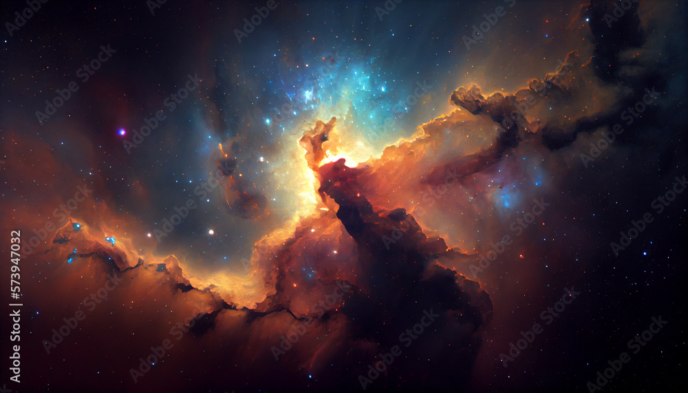 Cosmic Beauty, Interstellar Clouds and Starry Nebula in Deep Space. Generative AI