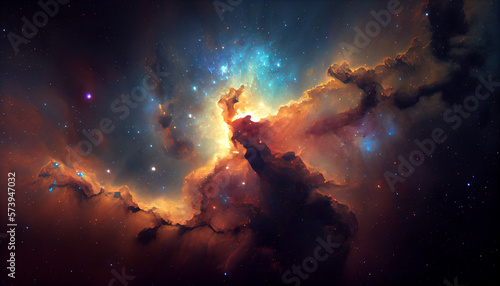 Cosmic Beauty, Interstellar Clouds and Starry Nebula in Deep Space. Generative AI © Enteng