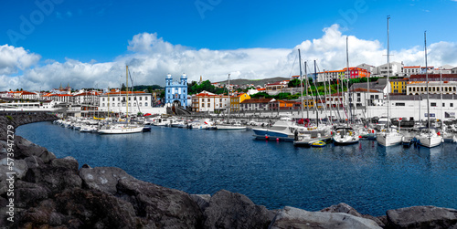 Boats in the harbour of Angra do Heroismo, Terceira Island, Azores photo