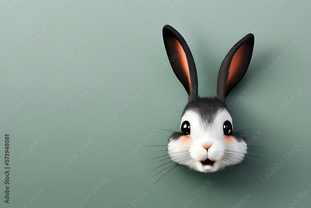 Cute smiling rabbit cartoon character on pastel background. Generative AI