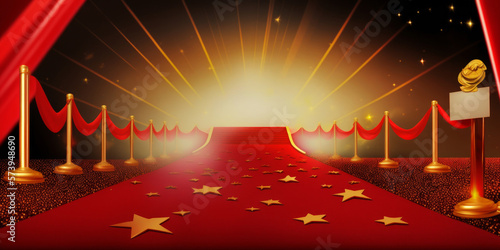 Fotografie, Obraz red carpet with stars and spotlight wallpaper background