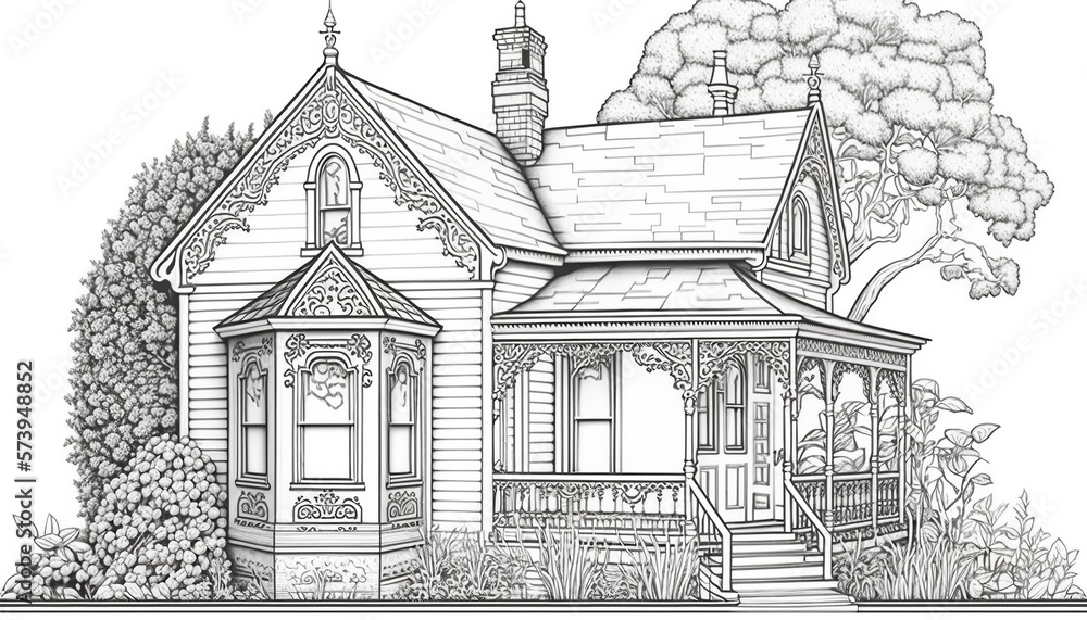 Fototapeta premium a cute coloring book for children that is still black and white, but waiting for colors and then it will become a wonderful colorful house