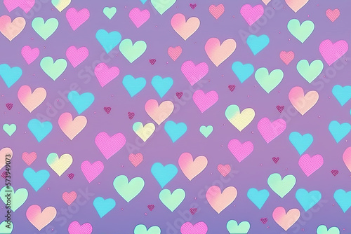 Watercolor hand painted pattern. Background with hearts in luminiscent colors. Pink and light blue colors. Background or wallpapers. Wedding decorations or on St. Valentine's day. Generative AI photo