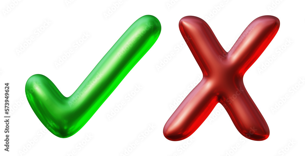 Check mark and cross sign icons in 3d render Check mark and cross sign icons in 3d render