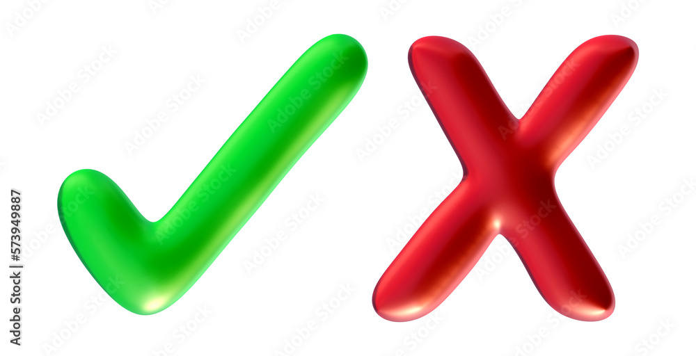 Check mark and cross sign icons in 3d render Check mark and cross sign icons in 3d render