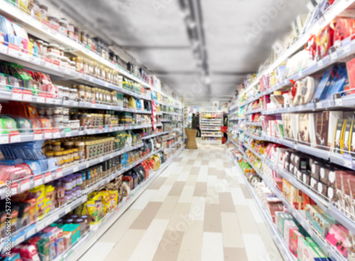 Abstract blurred supermarket. choosing a dairy products at supermarket.
