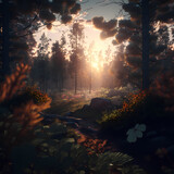 Beautiful Forest at the morning. Generative AI