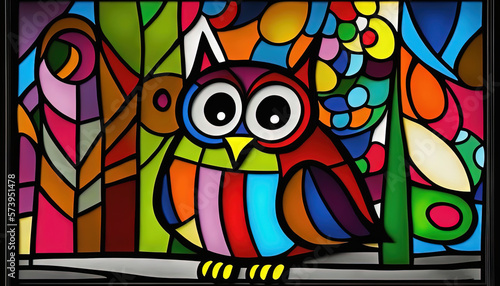  a colorful painting of an owl sitting on a tree branch. generative ai