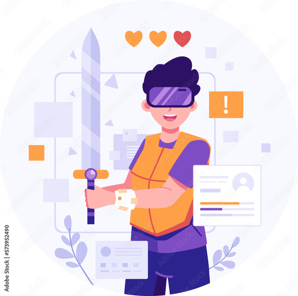 Playing game on metaverse flat illustration Playing game on metaverse flat illustration