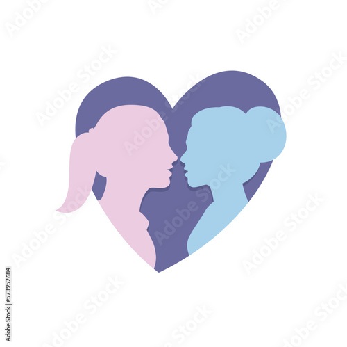 LGBT couple in a romantic moment. LGBT girls in love, vector illustration. Two young women in heart, love is love. Homosexual ladies flat design. © Zeljko