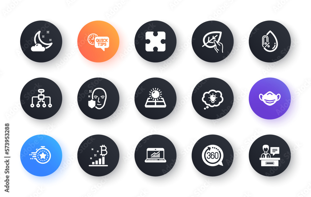 Minimal set of Bitcoin graph, Sun energy and Timer flat icons for web development. Night weather, Organic tested, Medical mask icons. 360 degrees, Restructuring, Face protection web elements. Vector Minimal set of Bitcoin graph, Sun energy and Timer flat icons for web development. Night weather, Organic tested, Medical mask icons. 360 degrees, Restructuring, Face protection web elements. Vector