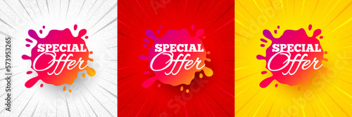 Special offer sticker. Flash offer banner, coupon or poster. Discount banner shape. Sale coupon splash icon. Special offer promo banner. Retail marketing flyer. Starburst pop art. Vector