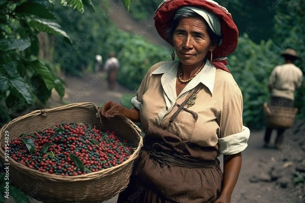 Recolectando Mujer colombiana recolectando granos de café en una plantación Stock ...