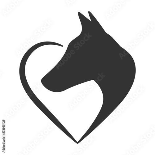 Pinscher Illustration Clip Art Design Shape. Love Heart Dog Head Silhouette Icon Vector.