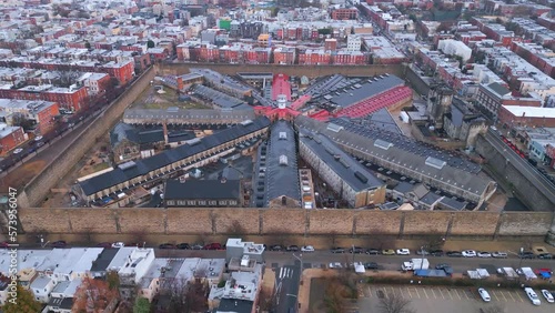 Eastern State Penitentiary in Philadelphia from above - flying over the prison - drone photography photo