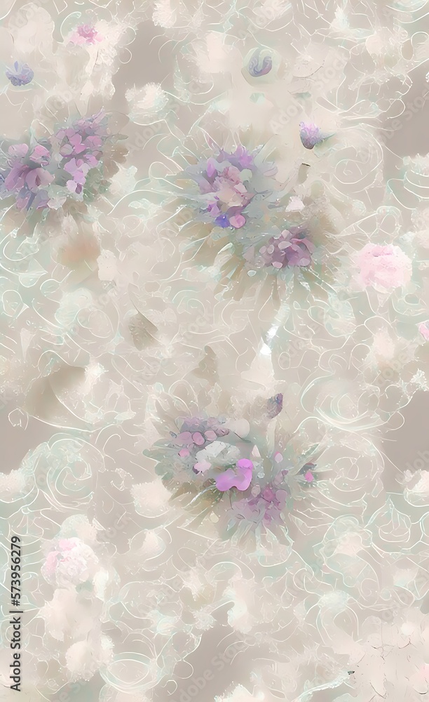 Floral pattern. Floral ornament with pink flowers on soft white background. AI-generated digital illustration, vintage style.