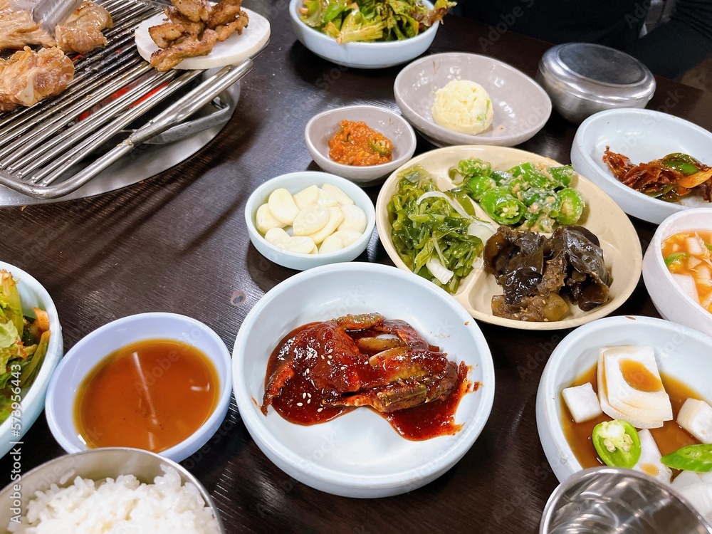 Korean Food: Pork Rib Barbecue and Side Dish, Banchan