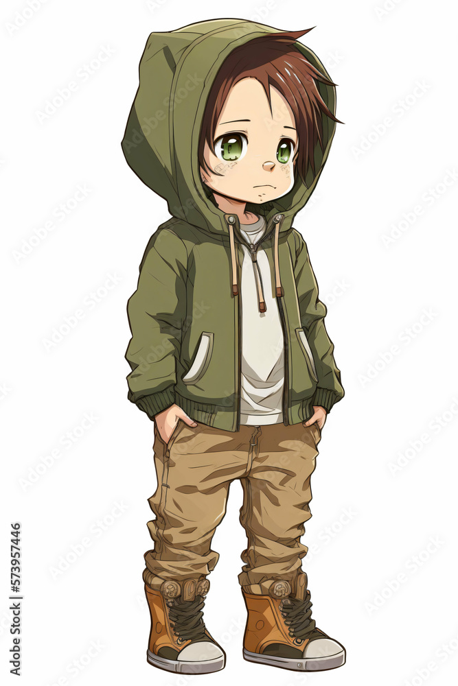 dessin façon manga, garçon enfants avec des vêtement street-wear, sweat à  capuche, hoodie, 02, IA générative Illustration Stock | Adobe Stock