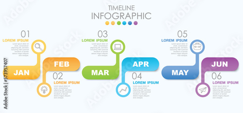 Timeline infographic template design icon 6 option