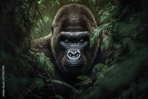 a gorilla in the forest. Generative AI photo