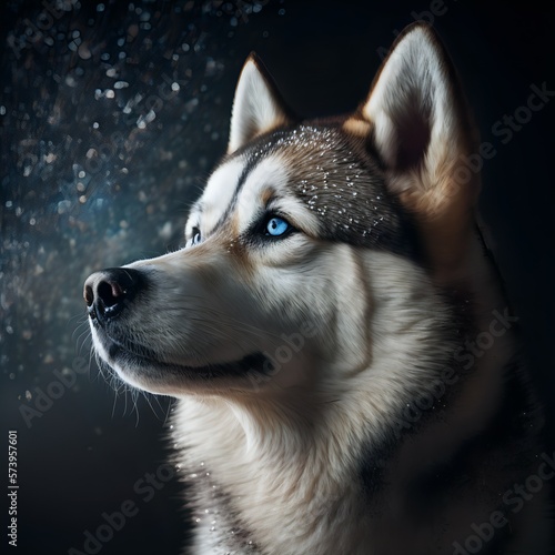 Husky posing in the fantasy wilderness. Dog portrait. © paranoic_fb
